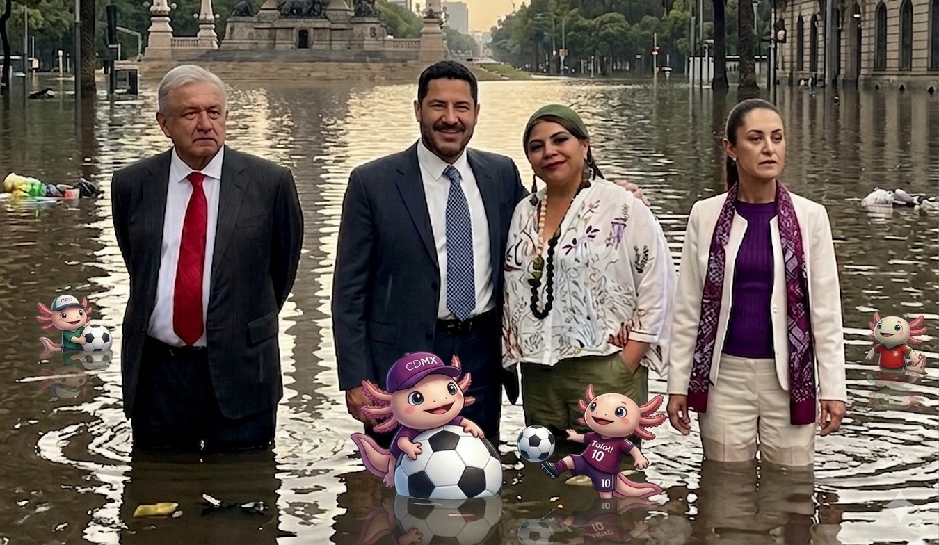 Ni los gobiernos federal de AMLO ni de Sheinbaum, ni las etapas en el GCDMX de la propia Sheinbaum y de Martí Batres se ocuparon de iniciar obra alguna con motivo del Mundial de futbol. Le dejaron todo a Clara Brugada, que hizo lo que pudo. FOTOS: Archivo - IMAGEN: modificación con IA Gemini